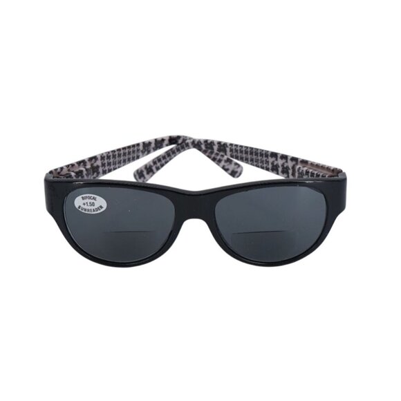 Bifocal +1.50 Sunreader Sunglasses – Black Brown Plaid Frame - Picture 1 of 2